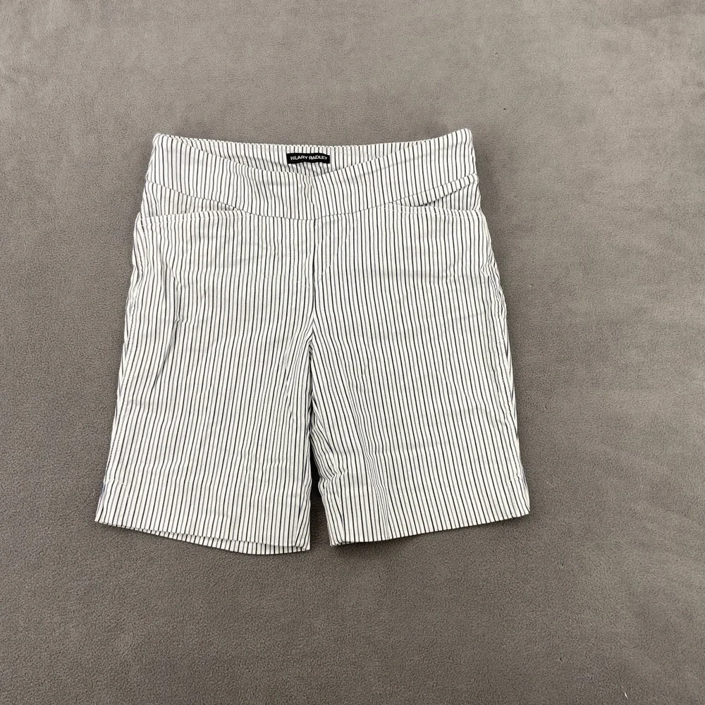 Hilary Radley Bermuda Shorts Womens Medium Blue White Pinstripe Stretch Mid Rise